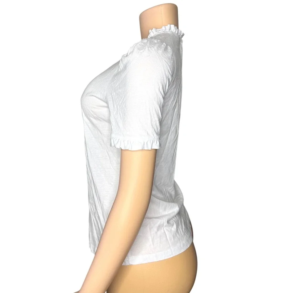 Boden Women's Supersoft Frill Detail Ruffle Neck Puff Sleeve T-shirt Sz 6 White